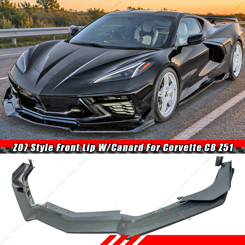 For 20-27 Corvette C8 Stingray Carbon Look 5vm Style Front  Lip Splitter Canard