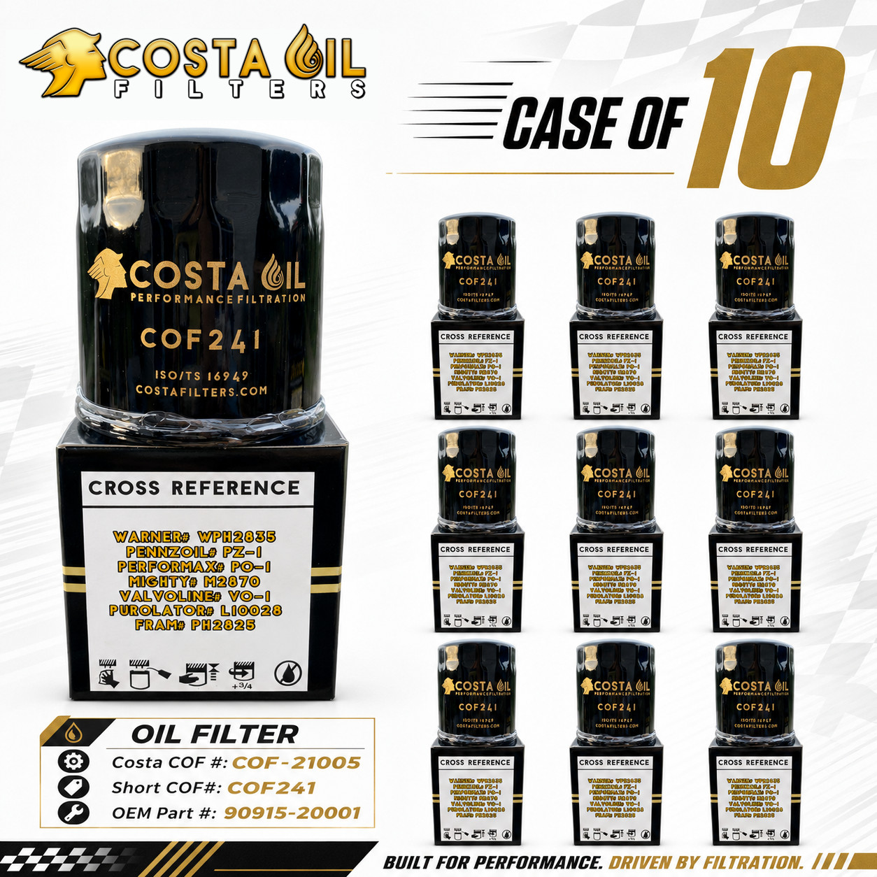 Case of 10 COF241 Better Than Wix 51348 Spin-On Oil Filter, PH3614