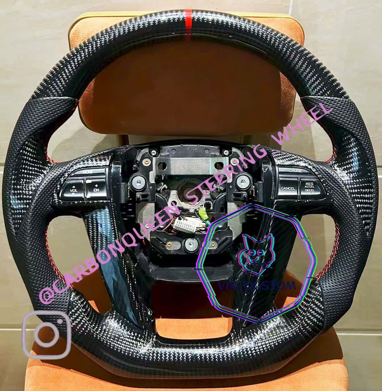 REAL CARBON FIBER STEERING WHEEL FOR HONDA  ACCORD SEDAN 08-12YS/ RED STRIPE