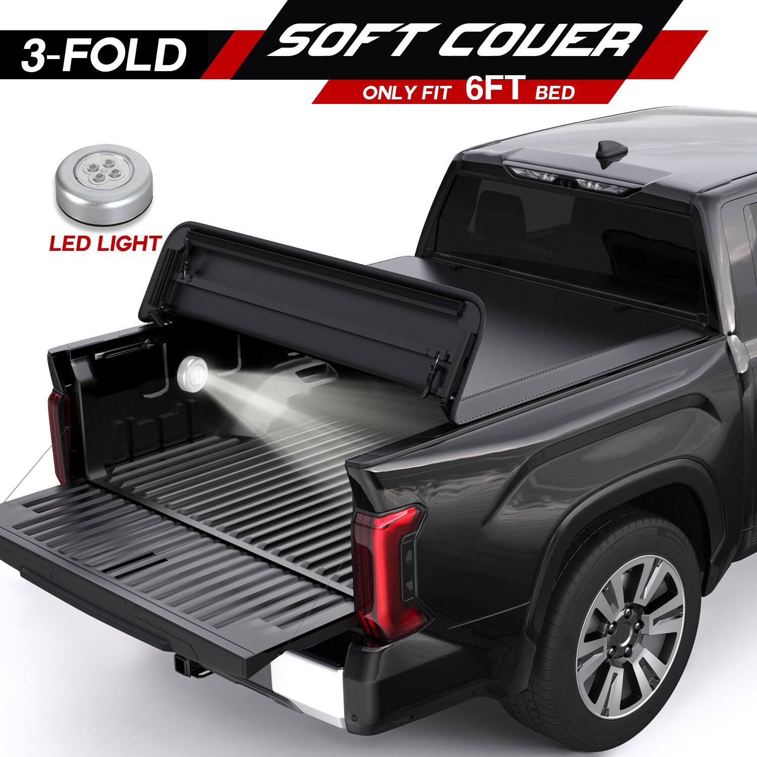 6ft Tri-Fold Truck Bed Tonneau Cover Soft For 2016-2023 Toyota Tacoma Waterproof