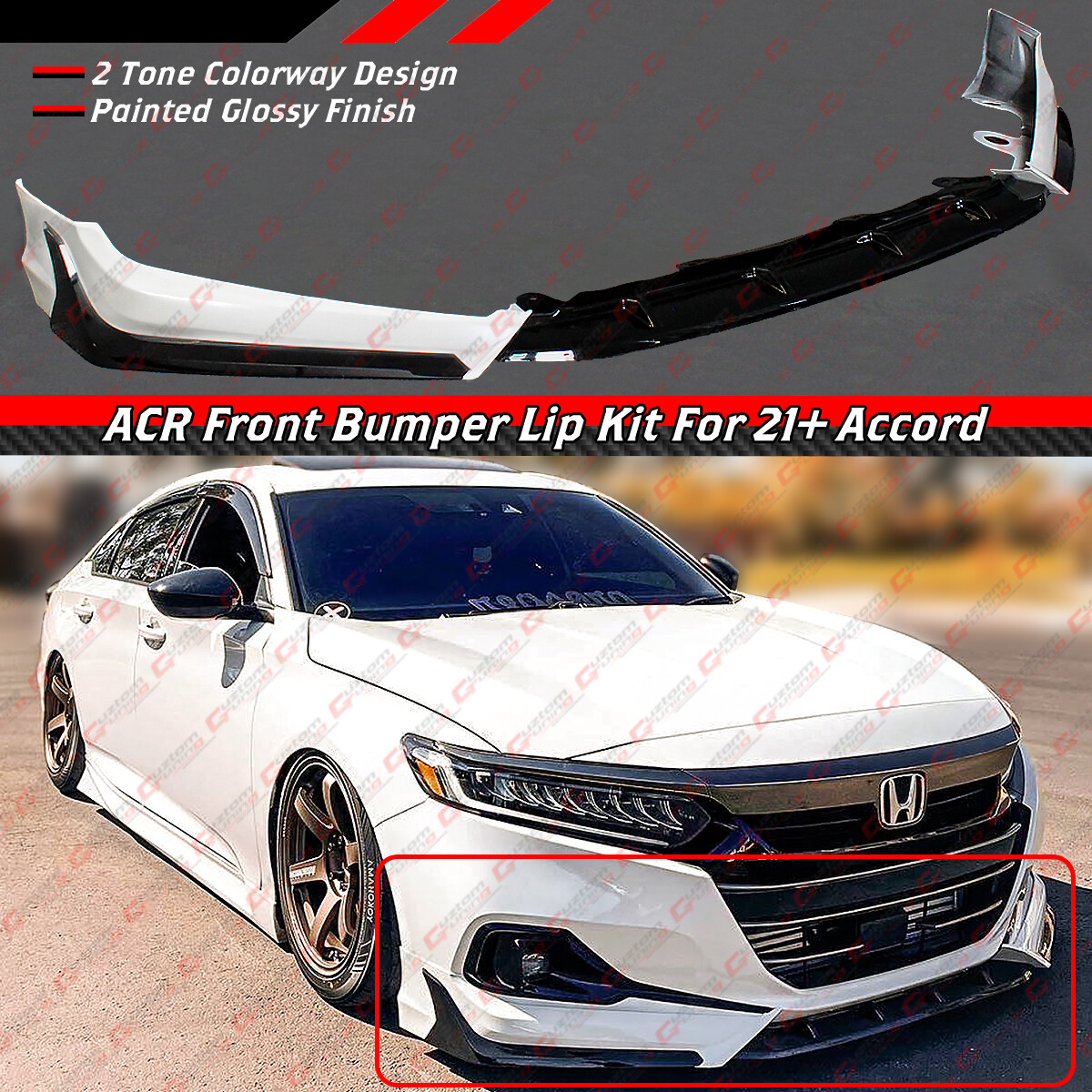 For 2021 2022 Honda Accord ACR Painted White Pearl Front Bumper Lip Splitter Kit For 2021 2022 Honda Accord ACR Painted White Pearl Front Bumper Lip Splitter Kit