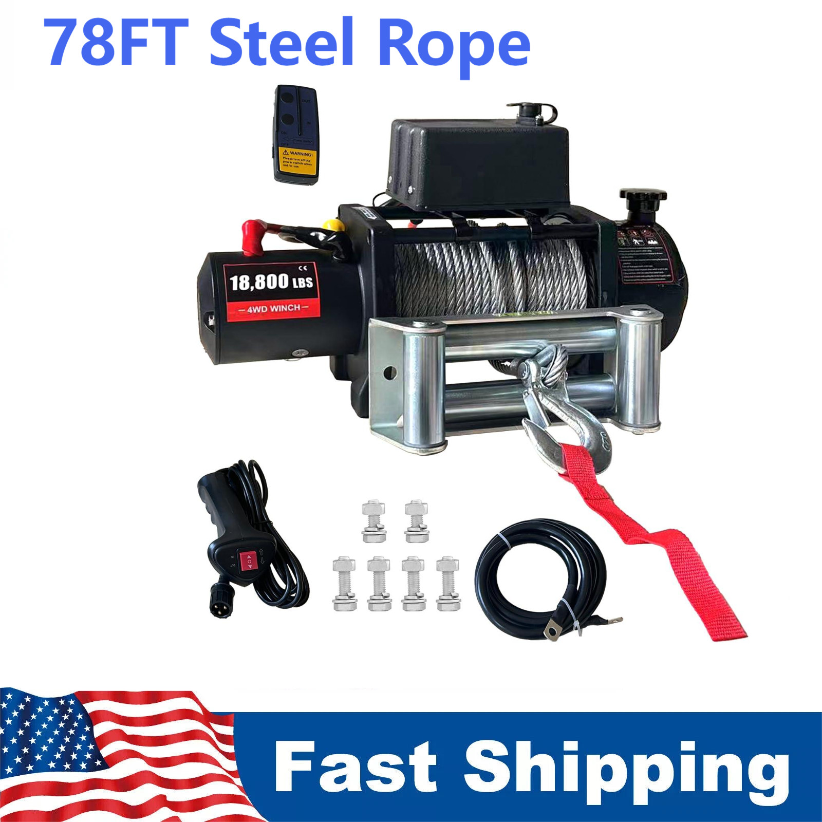 Electric Winch 18800LBS 12V Steel Cable Truck Trailer Towing Off-Road ATV Winch
