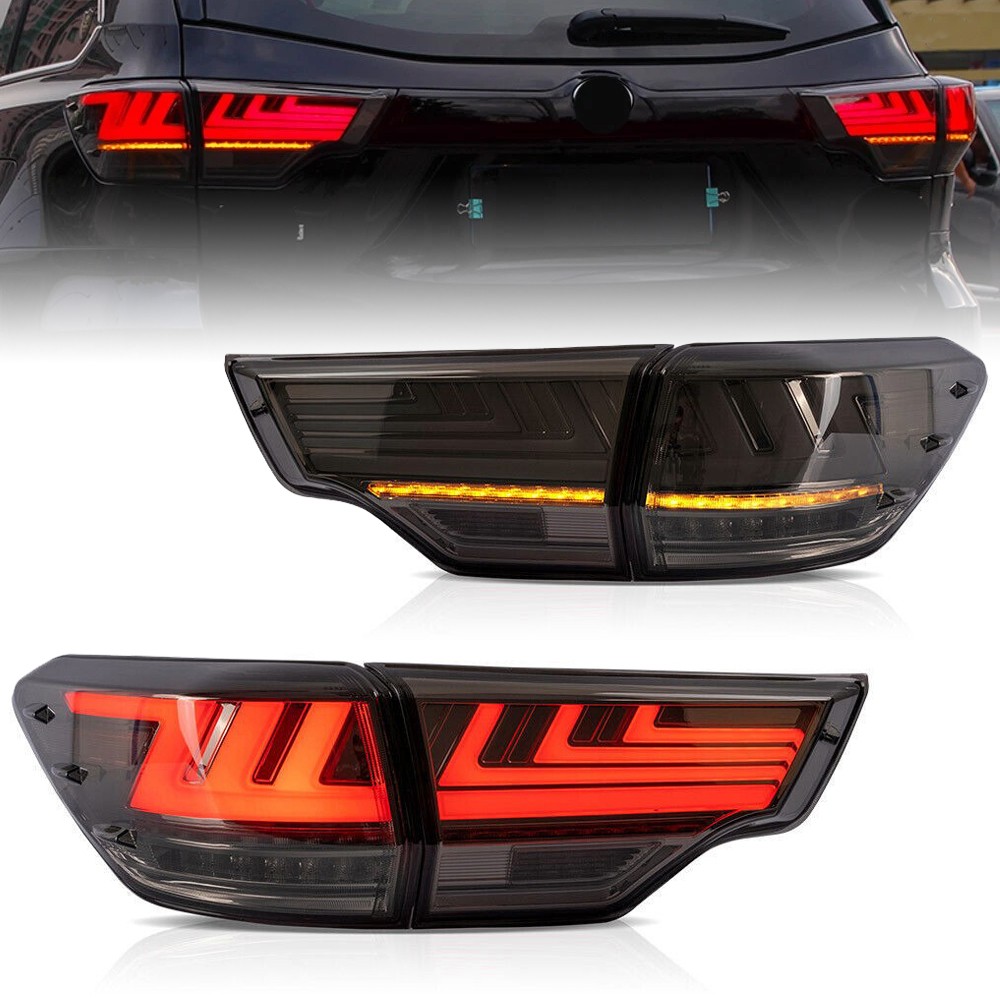 Pair Smoked LED Tail Lights For 2014-2019 Toyota Highlander Rear Brake Lamps