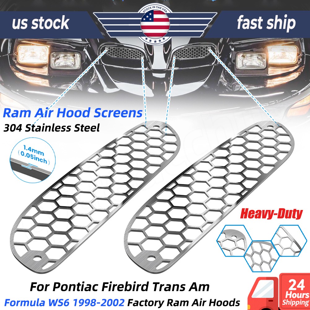 For 98-02 Pontiac Firebird Trans Am WS6 Ram Air Hood Insert Screens w/ Screws