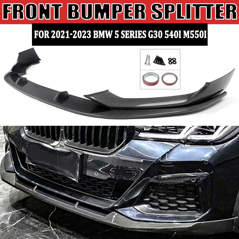 For 2021-2023 BMW 5 Series G30 540i M550i Front Bumper Splitter Lip Carbon Look