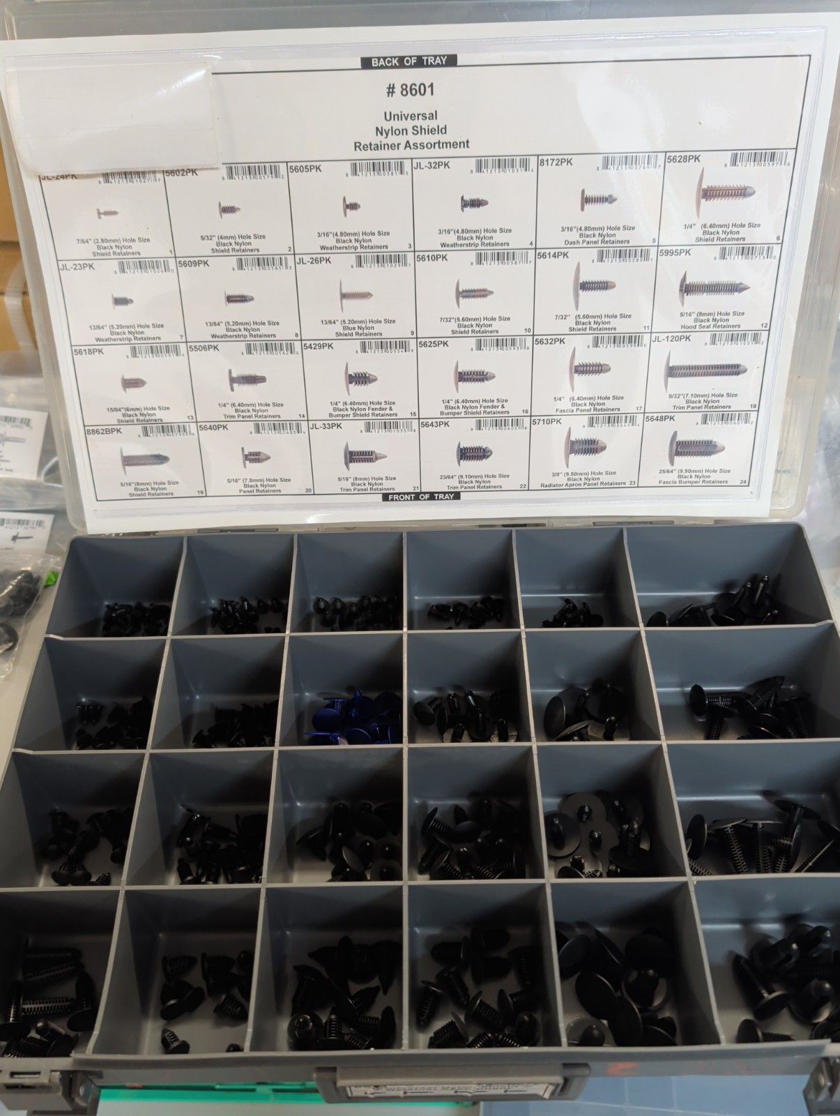 DISCO Tray #9601 Universal Nylon Shield Retainer Assortment 336 pieces NEW DISCO Tray #9601 Universal Nylon Shield Retainer Assortment 336 pieces NEW