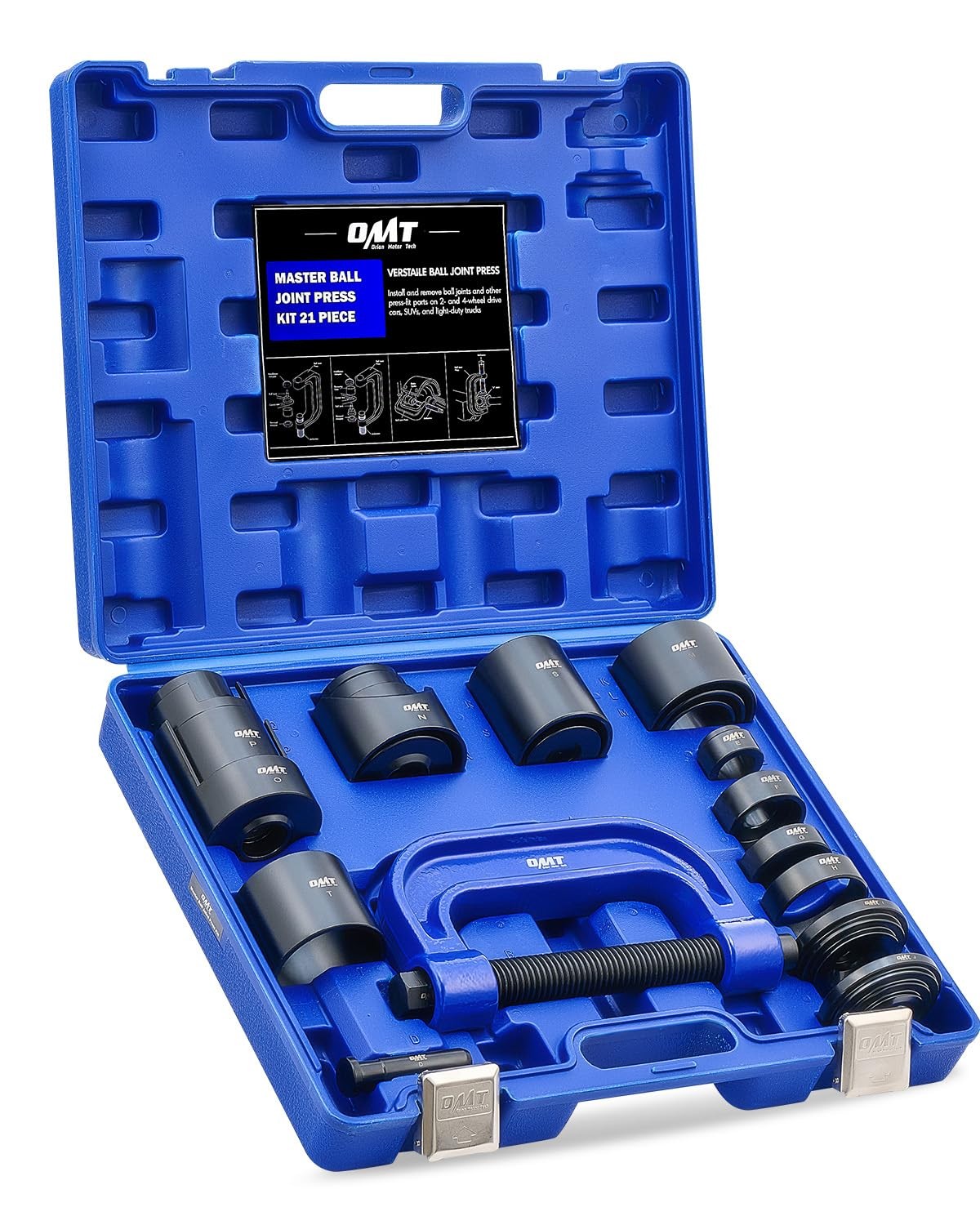 OMT 21pc Ball Joint Press Kit, 21-Piece, Blue C-frame Case OMT 21pc Ball Joint Press Kit, 21-Piece, Blue C-frame Case