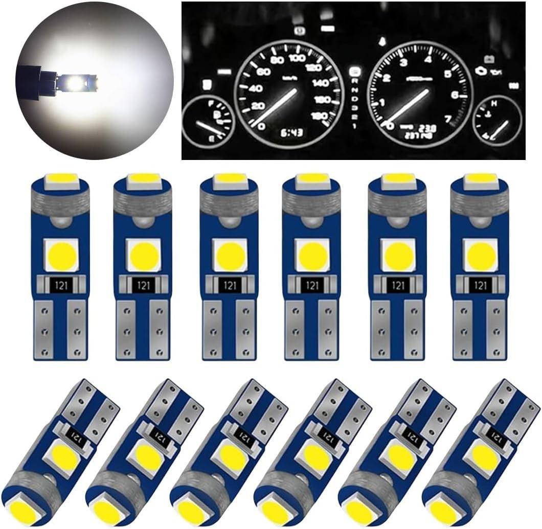 Long-Lasting T5 LED Bulbs, 12V Bright White - Perfect for Auto Dashboard Use
