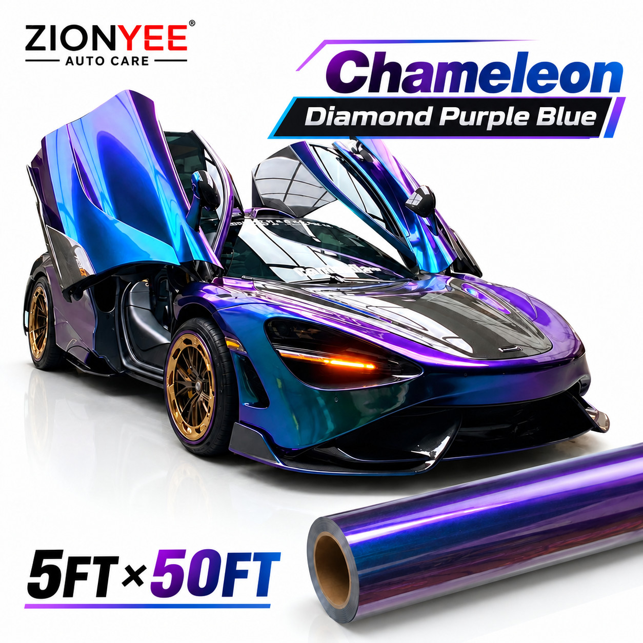 5FTx50FT PET Chameleon Diamond Purple Blue Vinyl Wrap Full Roll Gloss Shift 5FTx50FT PET Chameleon Diamond Purple Blue Vinyl Wrap Full Roll Gloss Shift