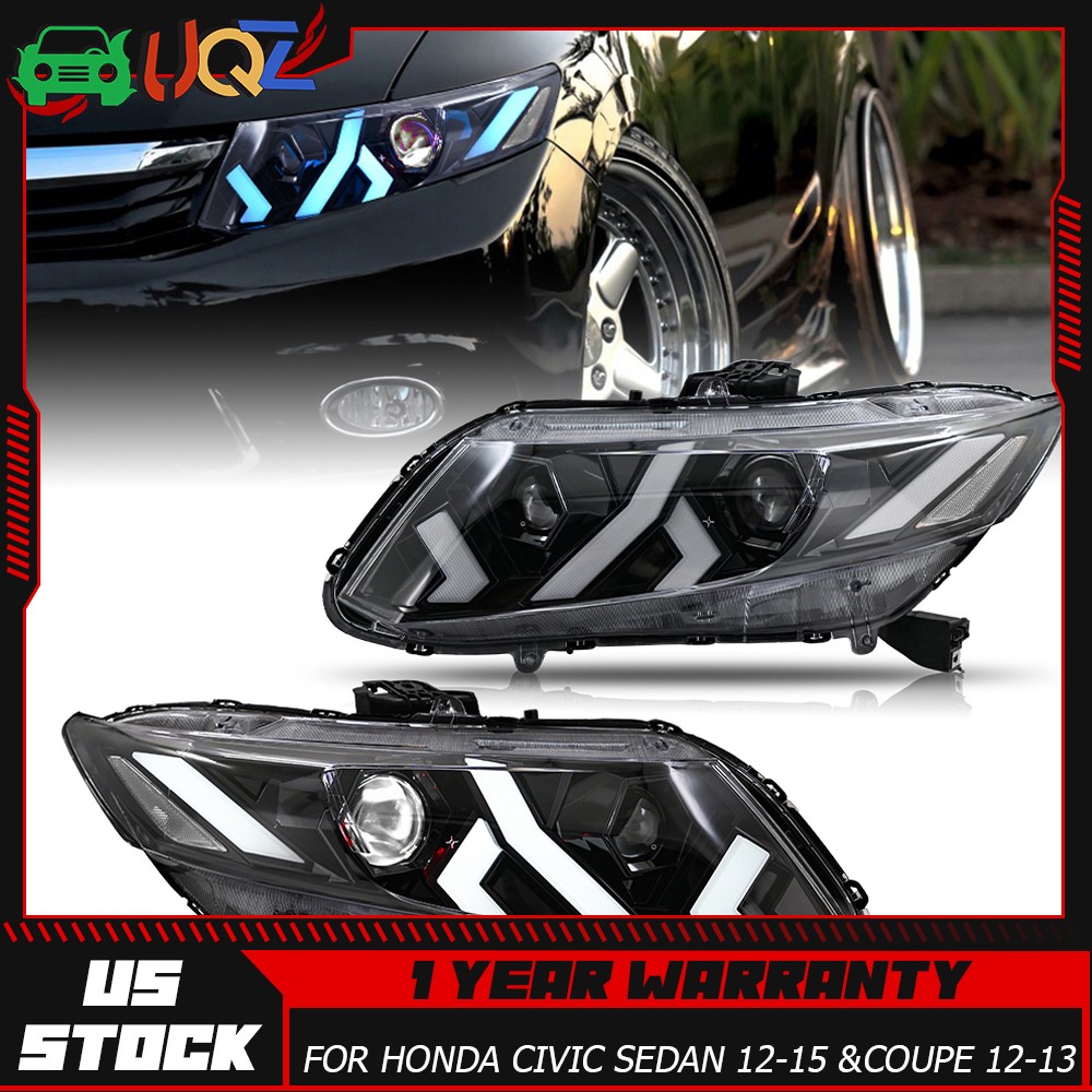 For 12-2015 Honda Civic 2/4Dr Projector Headlights Sequential signal lamp RH+LH