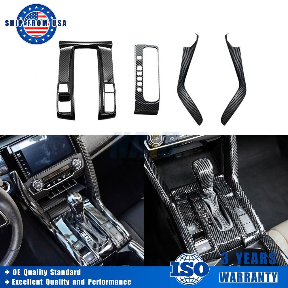 Carbon Fiber Print Center Console Shift Panel Cover Fits Honda Civic 2016-2021