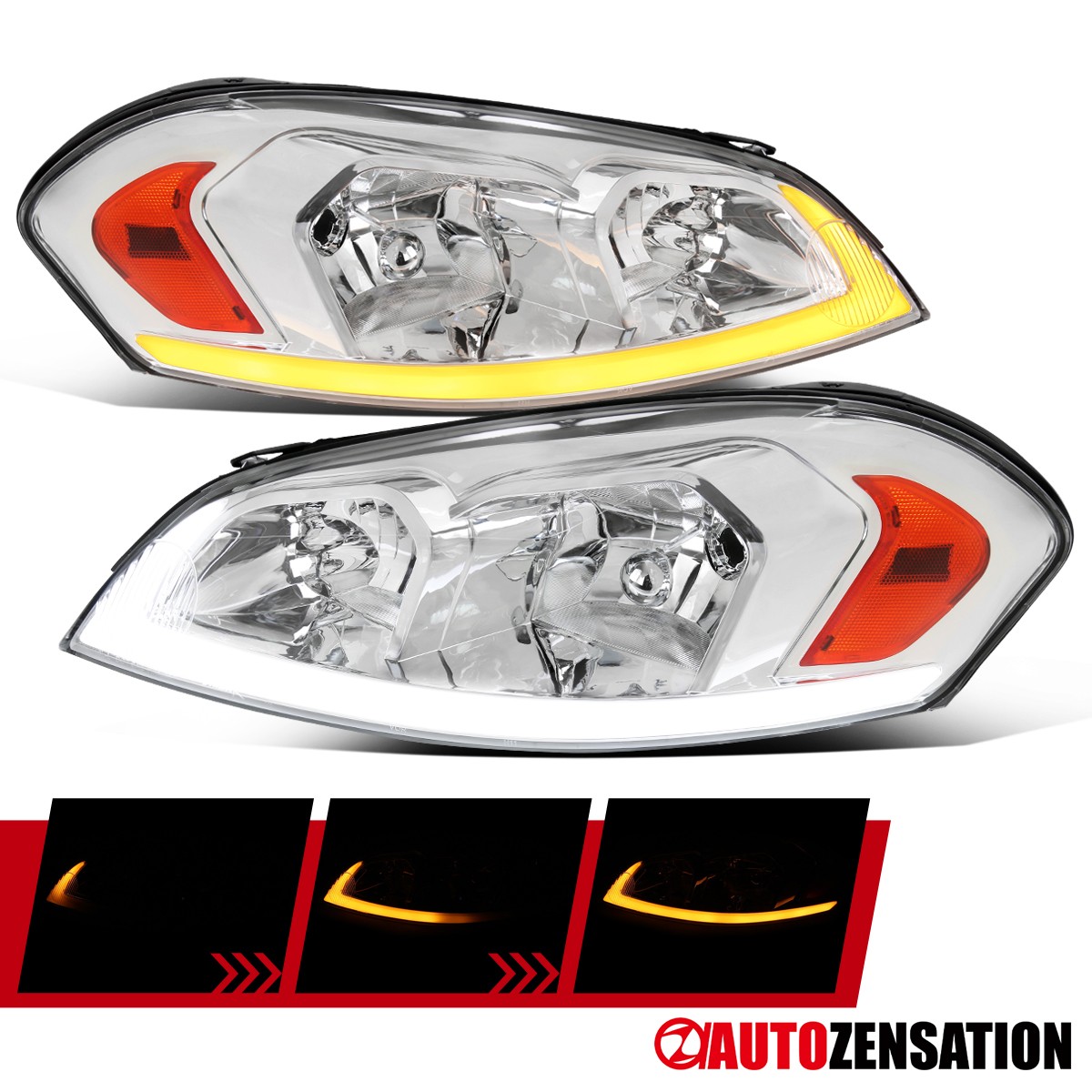 Fit 2006-2013 Chevy Impala LED Tube Headlights Lamp Sequential Signal Left+Right Fit 2006-2013 Chevy Impala LED Tube Headlights Lamp Sequential Signal Left+Right