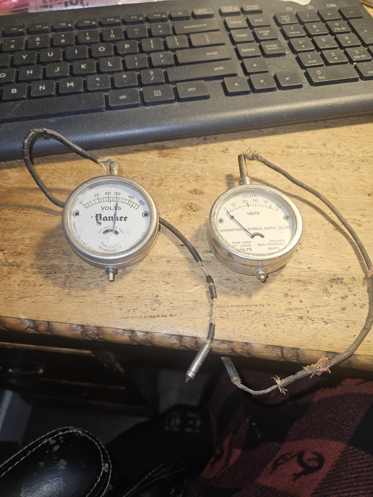 3 VINTAGE CHROME GAUGES EVEREADY U. S. GAUGE STERLING AMPERES VOLTS PRESSURE 