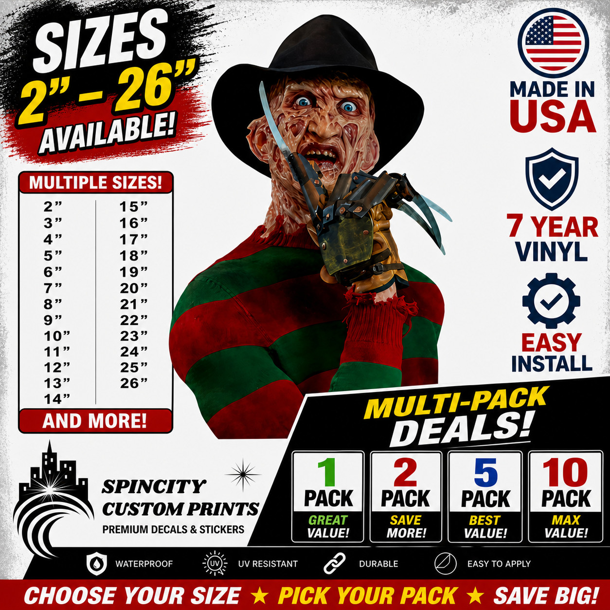 Freddy Krueger Nightmare Vinyl Decal Halloween Car Window Laptop Graphic Sticker
