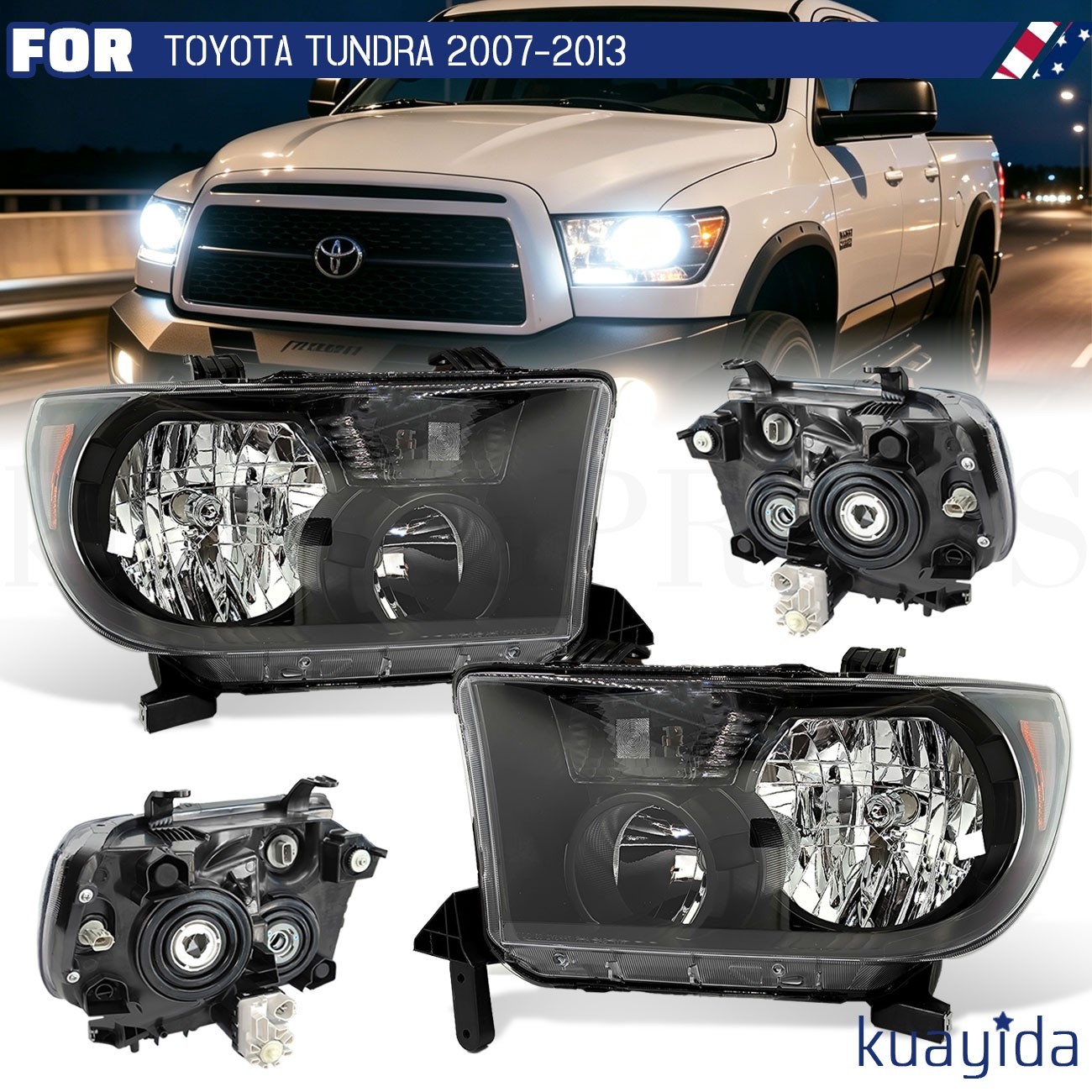 LH+RH Headlight Set with Level Adjuster Pair Fits 2007-2013 Toyota Tundra