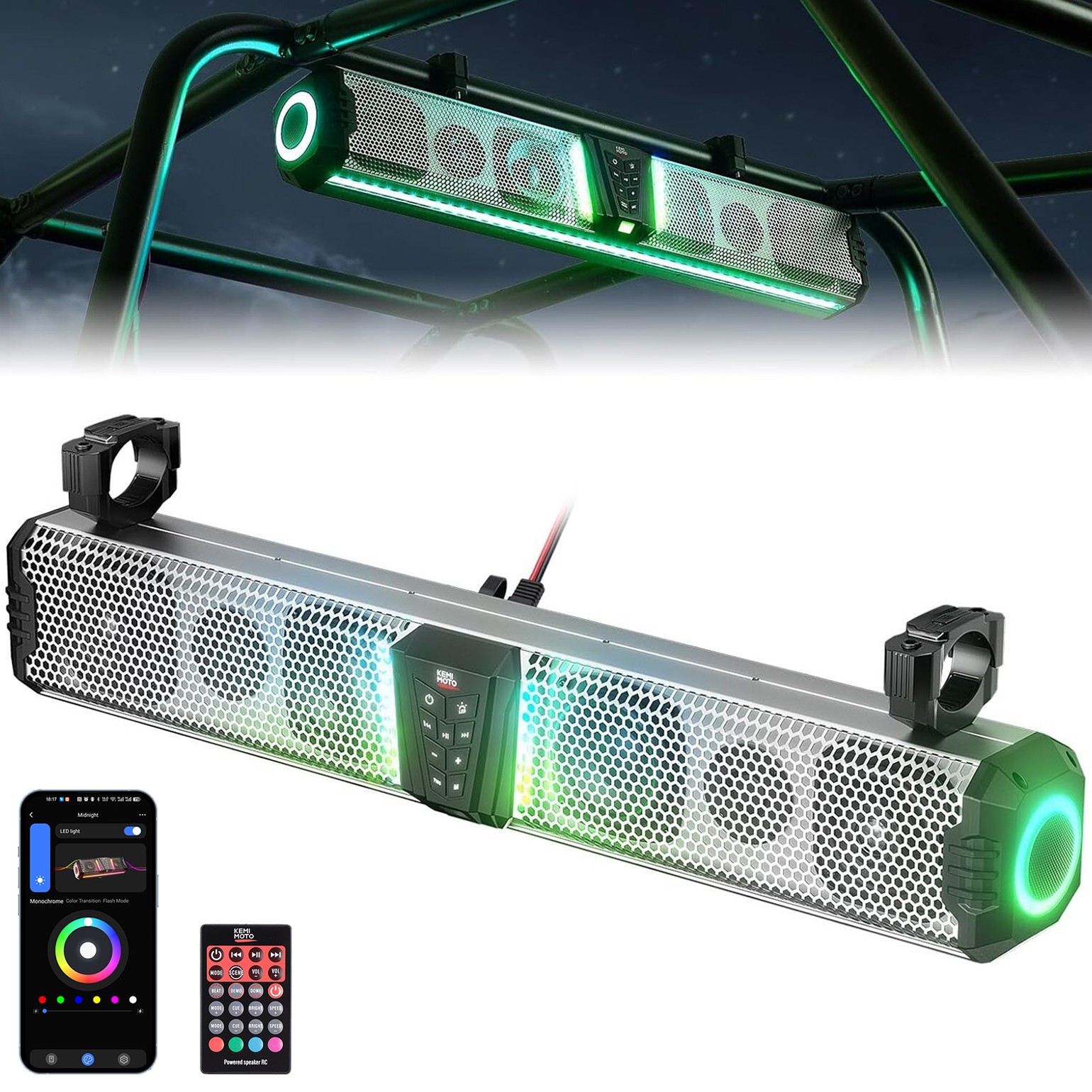Upgraded UTV Sound Bar Midnight S80 32-inch RGB for Golf Carts Marine Boats