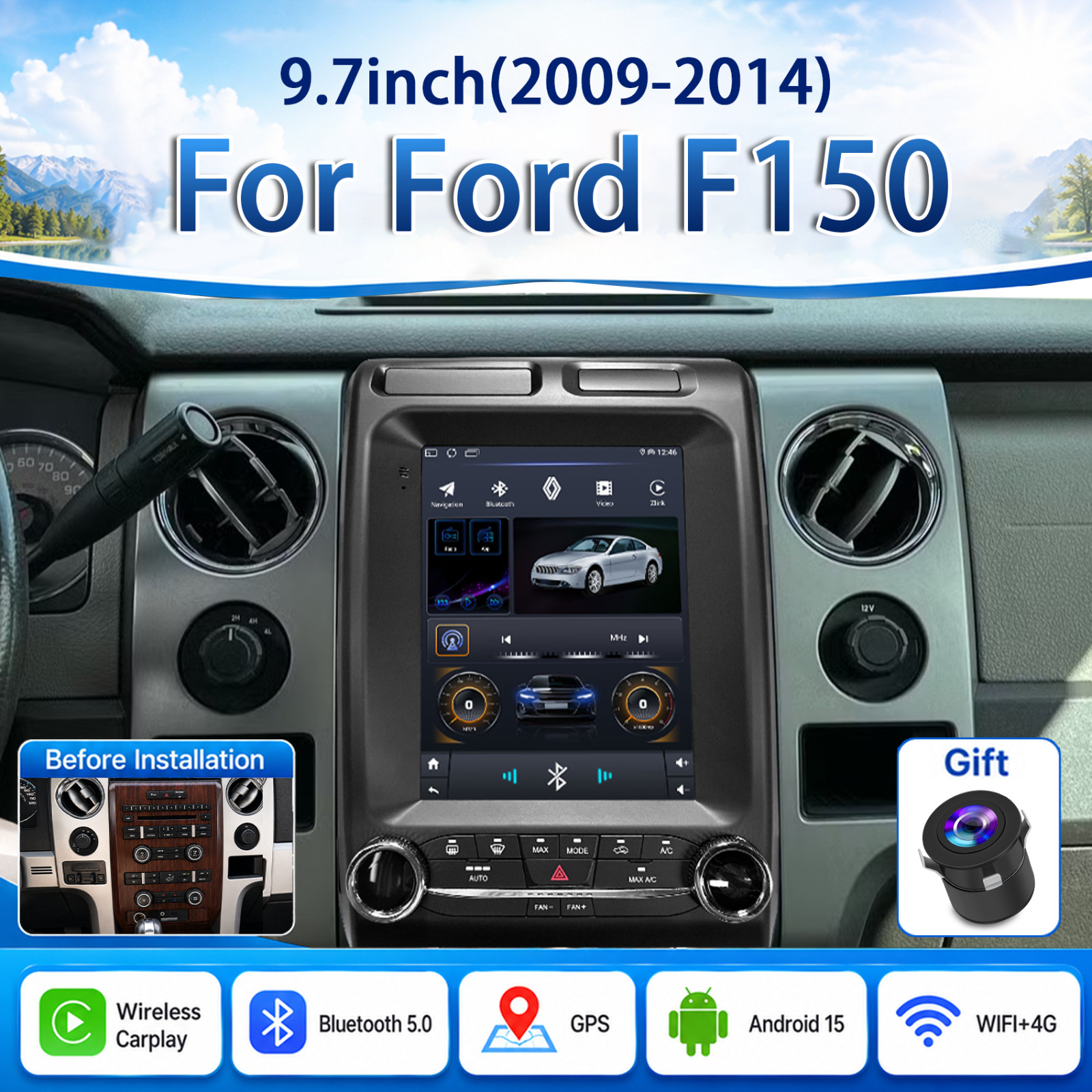 For Ford F-150 2009-2014 Apple Carplay Android 15 Car Stereo Radio GPS Navi WIFI