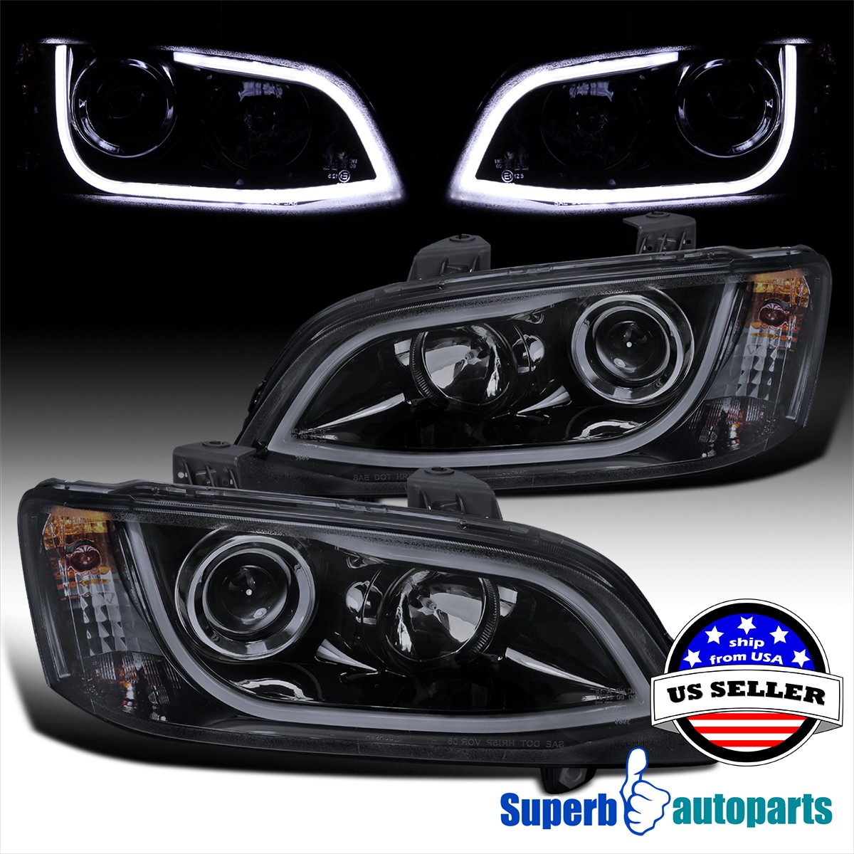 Fits 2008-2009 Pontiac G8 Glossy Black Projector LED Strip Headlights Lamps