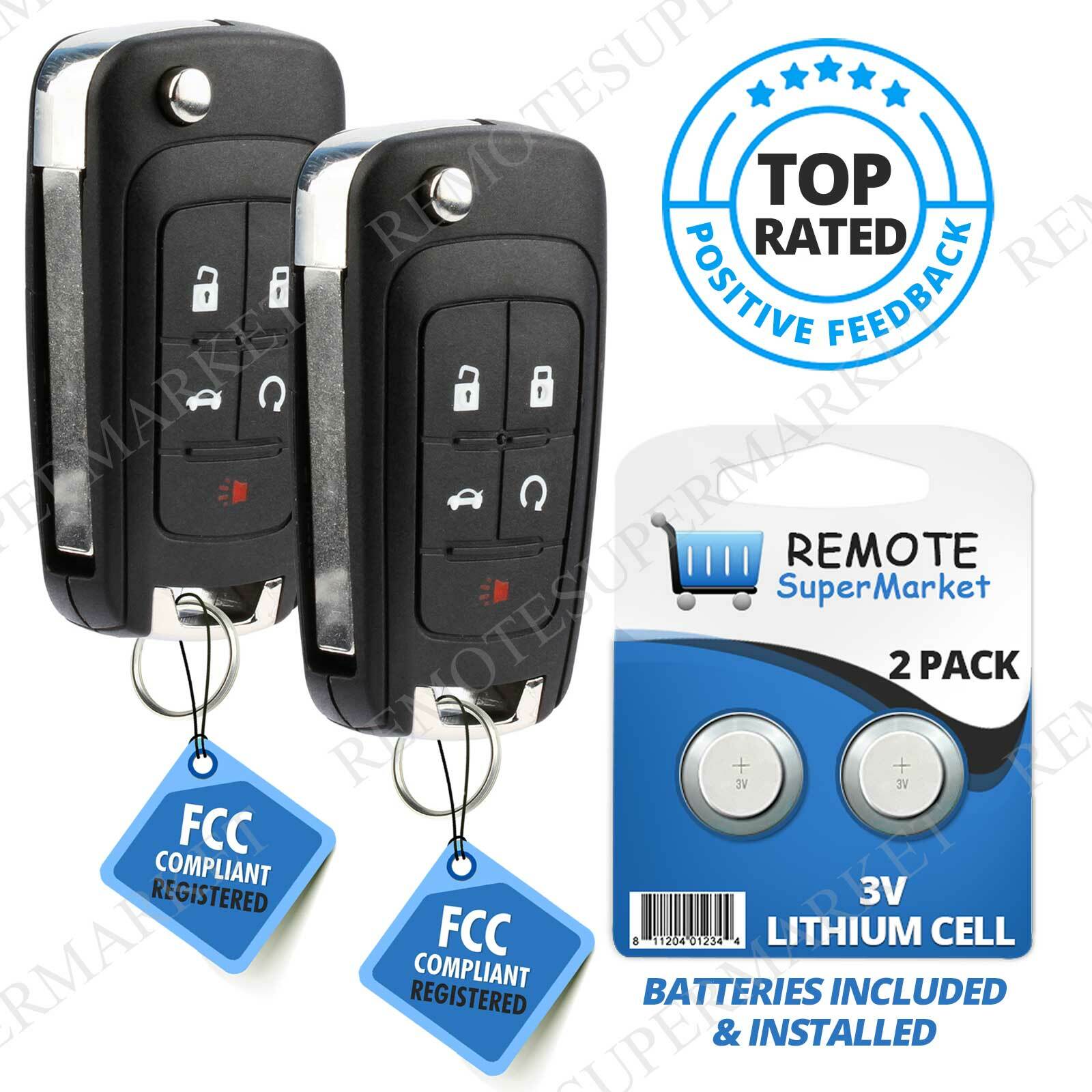 2 Replacement for Buick 2011-2016 Regal 2012-2016 Verano Remote Car Key Fob 5b