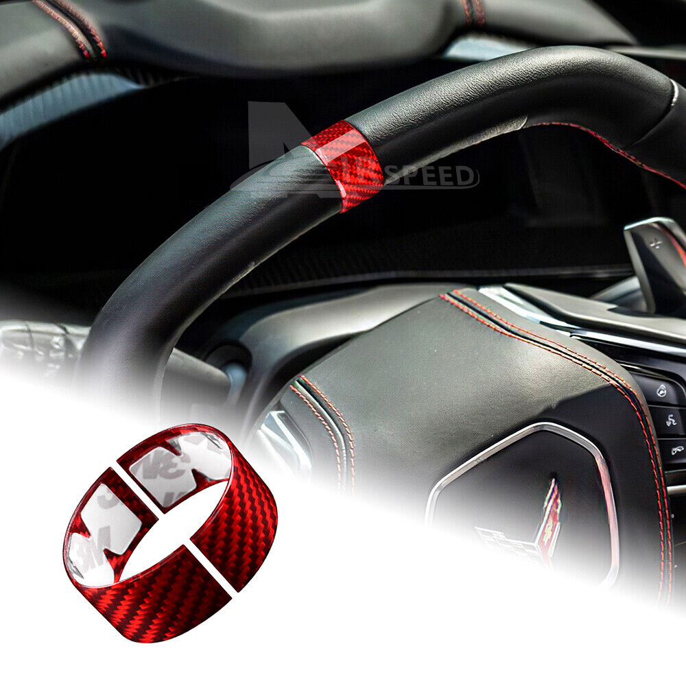 REAL HARD Carbon Fiber Red Steering Wheel Trim Ring Cover For Corvette C8 20-23