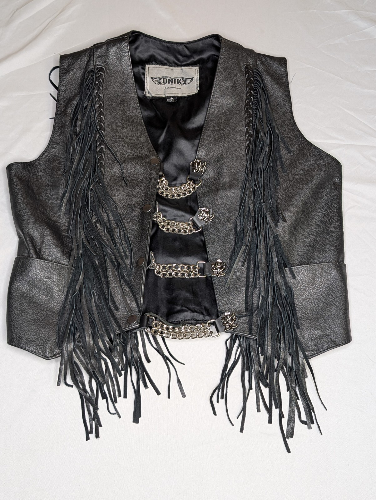 Unik Premium Leather Vest Women’s Size Large Black Classic Biker Motorcycle.  
