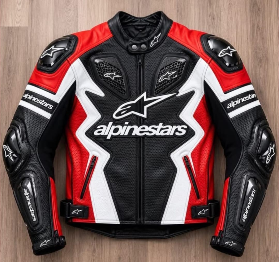 Men\'s Leather Motorcycle Racing Jacket Red Black White CE Armor Sport Bike Biker