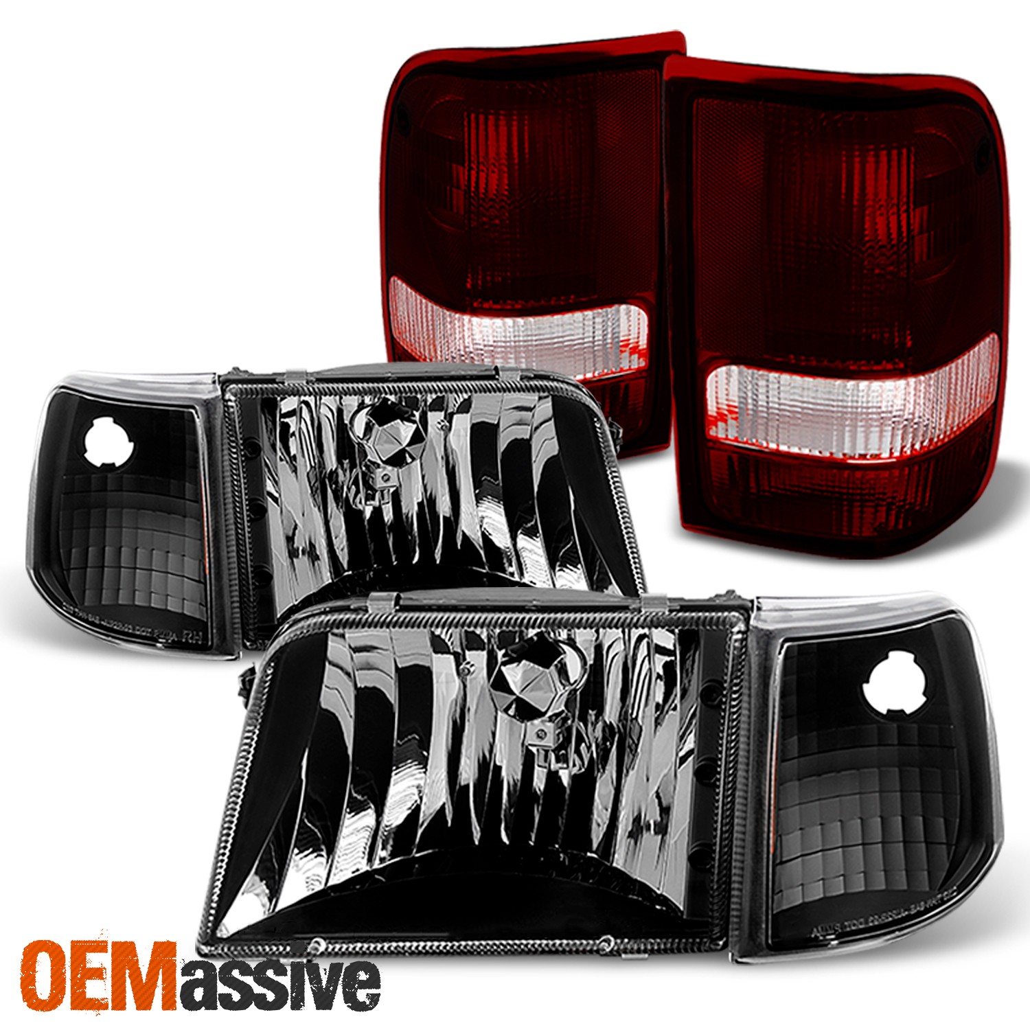 Fit 1993-1997 Ford Ranger Black Headlights+Corner Signal+Dark Red Tail Lights