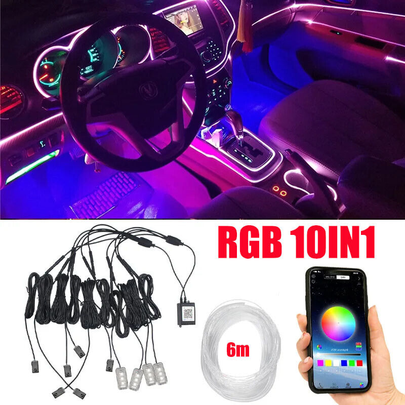10IN1 Car Interior Decoration Ambient Cold Led RGB Dashboard Neon Light Strip 6m
