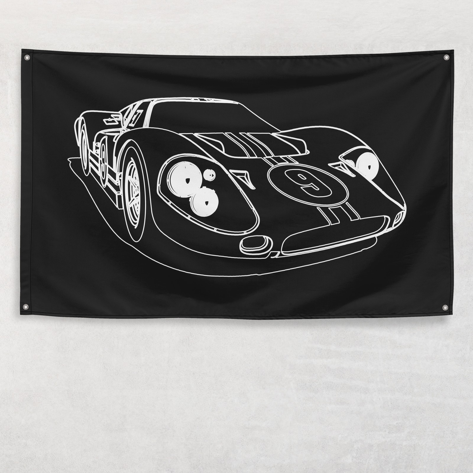 GT40 MK4 Mark IV Race Flag 3x5 ft Banner Car Silhouette Garage Man Cave Gift